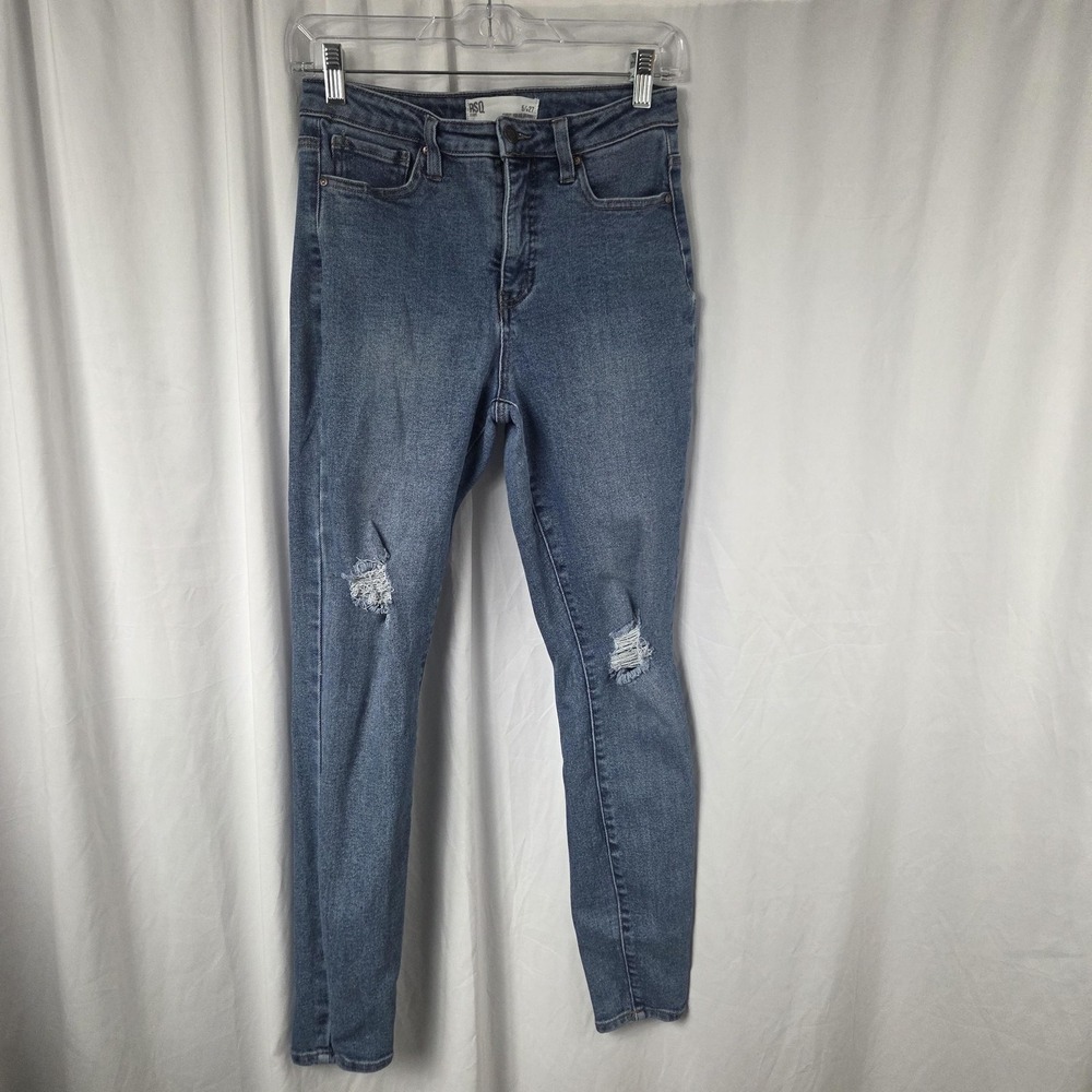 RSQ Jeans Juniors 5/27 Blue Curvy High Rise Skinny Distressed Stretch Denim